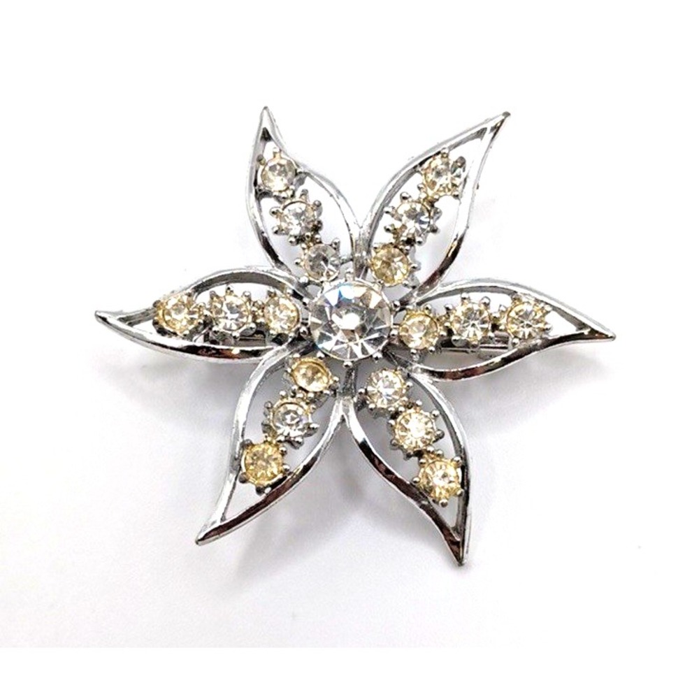 FLOWER SUNBURST PINWHEEL‎ RHINESTONES BROOCH Costume Jewelry